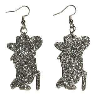 Acrylic Earrings - 1.15" x 1.75" - Colonel Reb - Silver Glitter - E110-A10